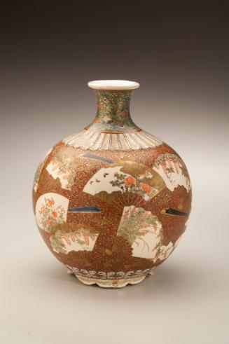 Globular vase with decoration of fans and flowers