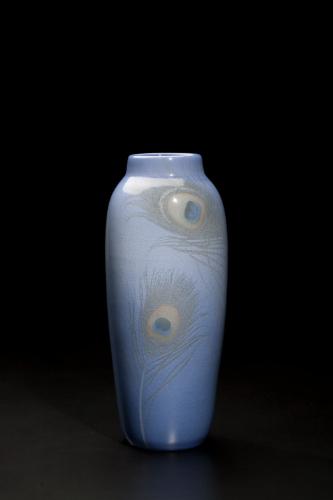 Vase with decoration of peacock feathers and "Iris" glaze