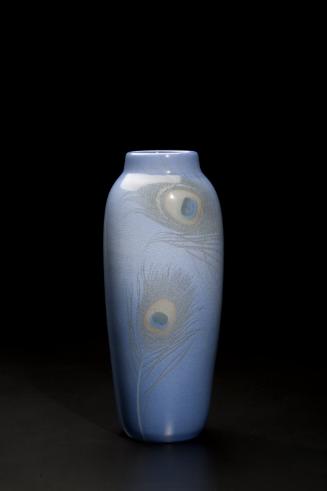 Vase with decoration of peacock feathers and "Iris" glaze