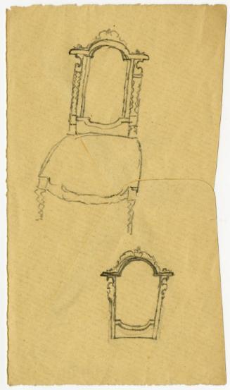 Pencil sketches for a high-backed reception or fancy chair on a peice of an envelope