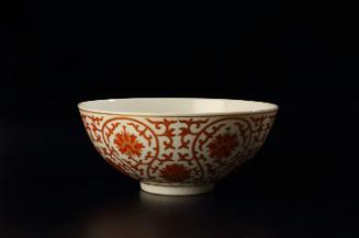 Orange Enameled Bowl with Lotus Motif