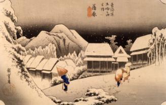 Kanbara: Evening Snow (Kanbara, yoru no yuki) from the series Fifty-three Stations of the Tôkaidô (Gojûsan tsugi no uchi) 
