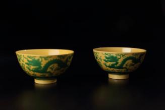 Two Green and Yellow Dragon Bowls of Jiajing Period