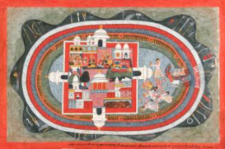 Krishna and Satyabhama Rescue Princesses from the Demon-King Narakasura
Illustrated folio from a dispersed Bhagavat Purana
