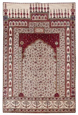 Prayer Cloth with Mihrab, Gate and Floral Motifs