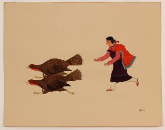Woman Chasing Turkeys