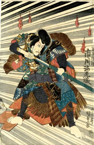 The Actors Nakamura Utaemon IV, 1798-1852, Ichikawa Ebizô V, 1791-1859 and Sawamura Tosshô I, 1802-1853 Performing in a Warrior Kabuki Drama
