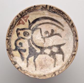 Long-Horned Bearded Ibex on a Shallow Bowl with Calligraphic Border