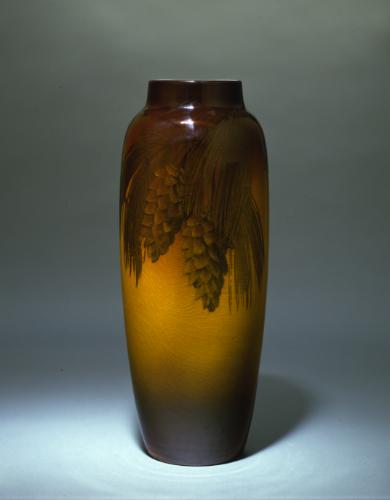 Vase with Scotch pine sprig and cones and "standard" glaze