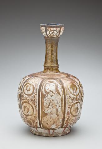 Luster Lobed, Molded Rim Bottle with Figural, Geometric, Calligraphic and Floral Motifs
