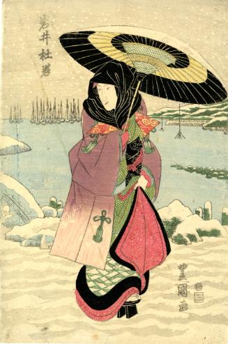 The Actor Iwai Tojaku, 1776-1847 Holding an Umbrella in Snow