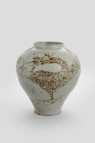 White Porcelain Jar with Underglaze Iron-brown Dragon-and-cloud Design