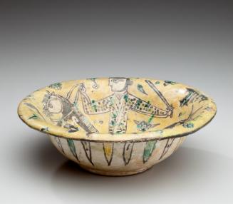 Equestrian Hero on Prancing Steed with Calligraphic and Floral Motifs on a  Bowl