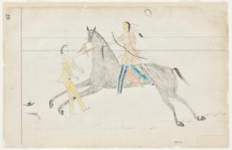 recto: Hawk attacking an animal 
verso: Indian on horseback counting coup on white man