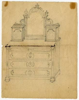 Pencil and ink sketches for a bureau and various top mirror sections