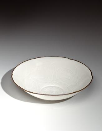 Ding Ware Bowl with Incised Daylily Motif and a Metal Rim