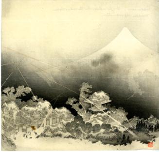 Later Print Based on the Two-Page Illustration 
"Evening Shower at Mt. Fuji" (Yûdachi no Fuji) 
From the illustrated book One Hundred Views of Mount Fuji 
(Fugaku hyakkei), 1835 (Tenpô 6)