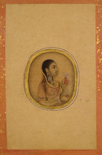 Oval Portrait of a Princess Holding a Sprig of Flowers