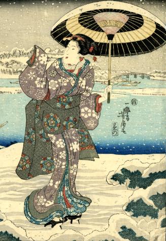 Beauty Holding an Umbrella in Snow