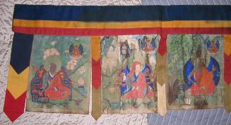 Phen Banner of the Historical Buddha Shakyamuni
Flanked by his Eighteen Arhat Disciples and Protectors
