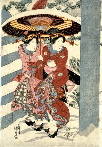 Two Courtesans Visiting a Temple in Snow
