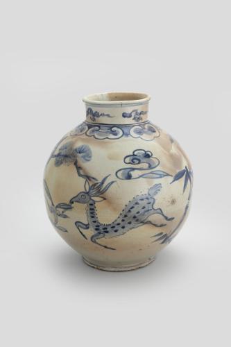 Blue-and-white Jar with Symbols of Longevity Design