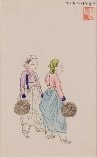 Kim Jun-geun's Genre Painting: Women Carrying Straw Baskets