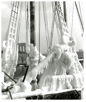 Ice on ship's rigging