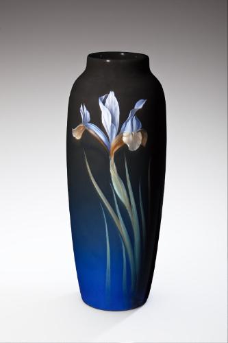 Vase with decoration of irises and "Black Iris" glaze