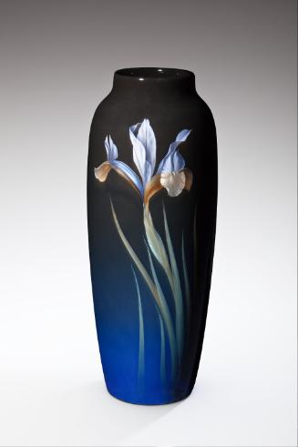 Vase with decoration of irises and "Black Iris" glaze