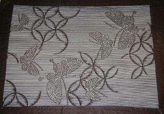 Stencil with Butterflies and clover leaf against horizontal lines